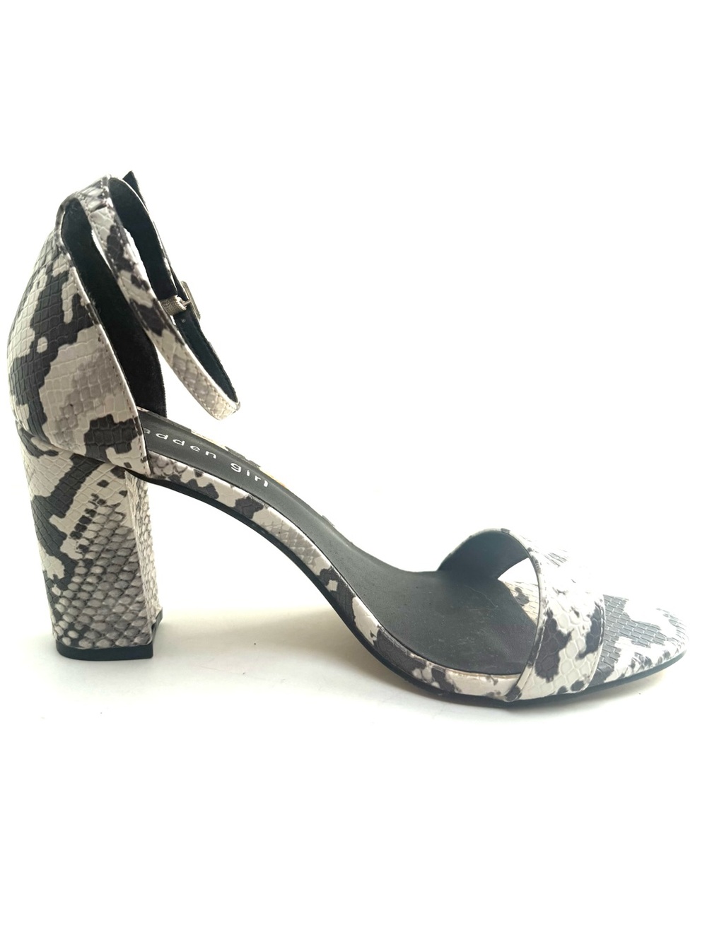 Madden Girl Faux Snake-Print Beela Ankle Strap Block Heel Sandal 8.5